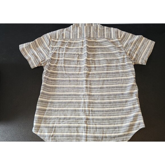 Old Navy Linen Blend Polo Shirt Regular Fit Blue Striped Pocket Golf Small EUC - Picture 3 of 10